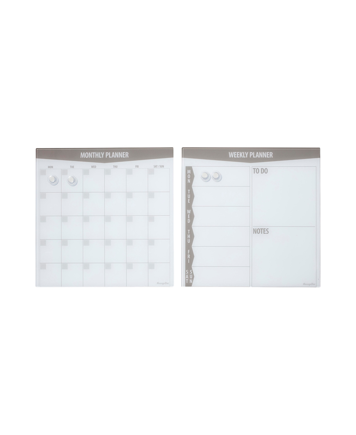 MessageStor Magnetic Dry-Erase Glass Board with Magnets, 17.5in x 17.5in, Grey, 2-Pack - Grey