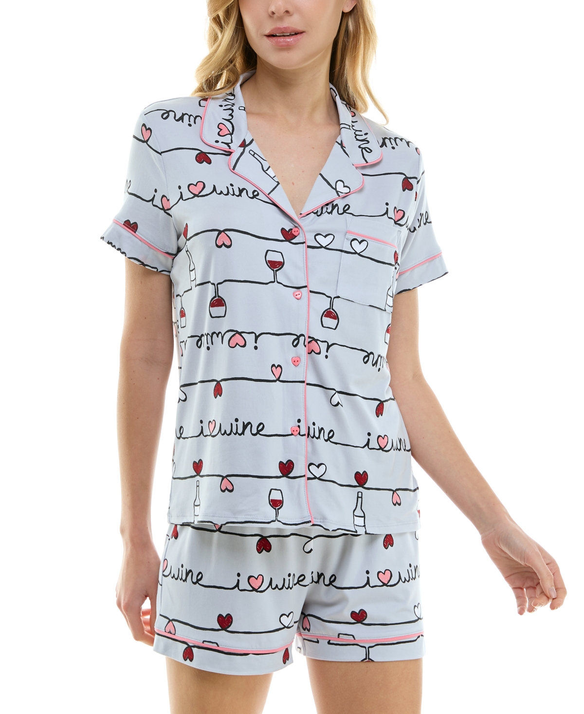 Women's 2-Pc. Printed Short Pajamas Set - Wine Doodle