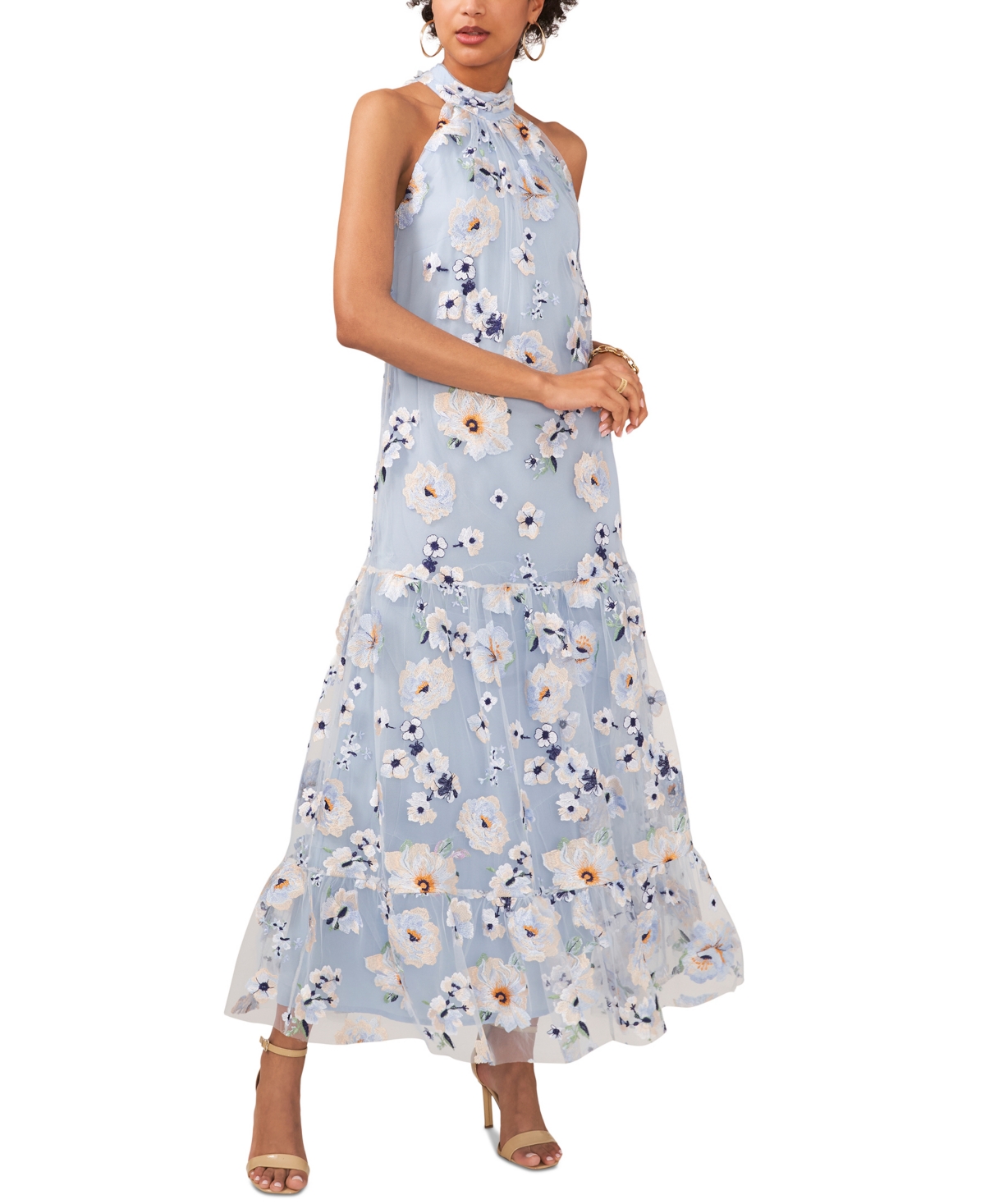 Cece Women's Avianna Floral Embroidered Maxi Dress In Peri Combo