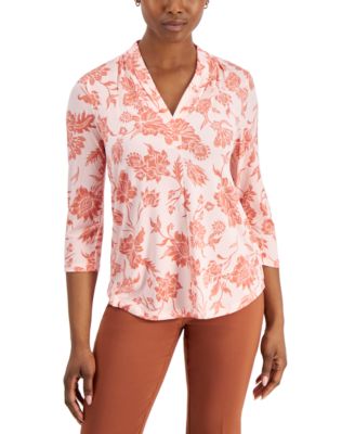 JM Collection - Petite Elena Floral V-Neck Top
