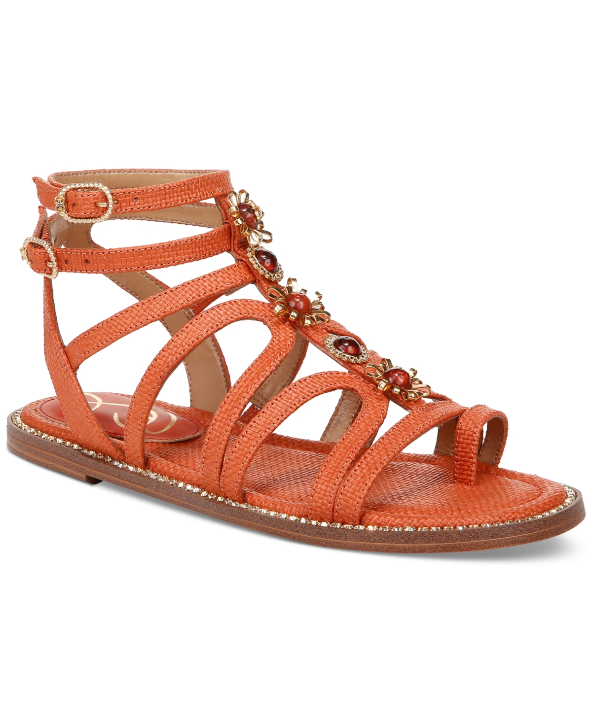 Sam Edelman Tianna Embellished Strappy Gladiator Flat Sandals In Terra Orange