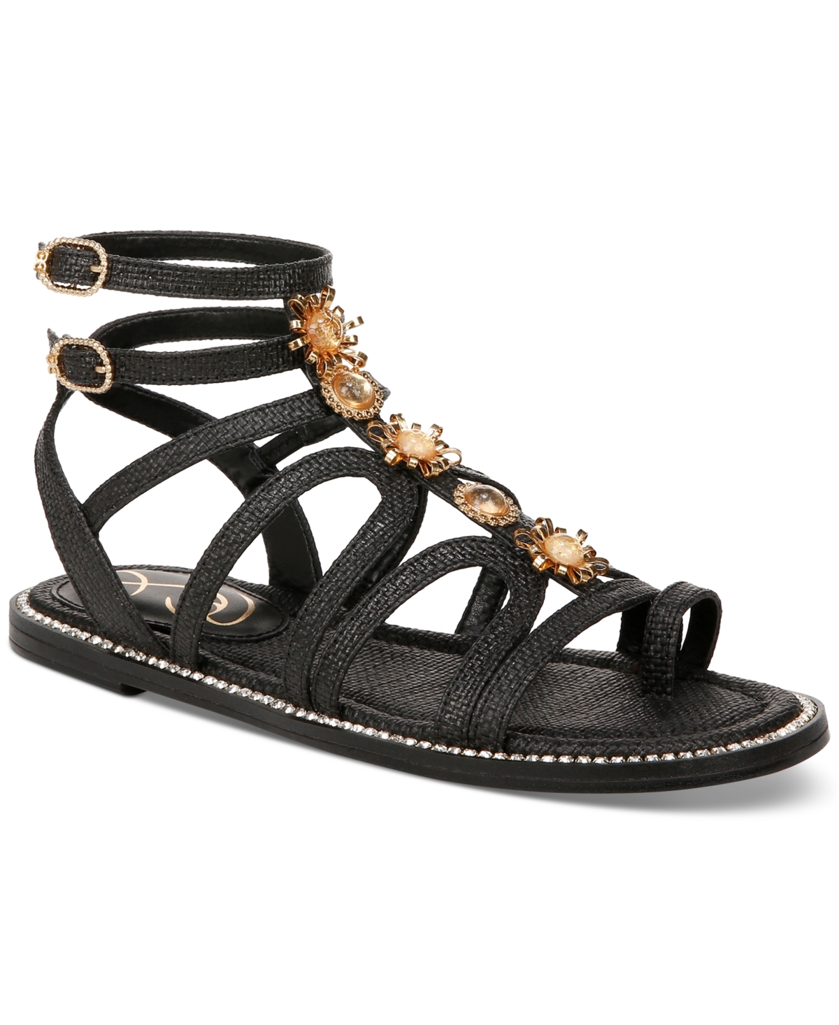Shop Sam Edelman Tianna Embellished Strappy Gladiator Flat Sandals In Black