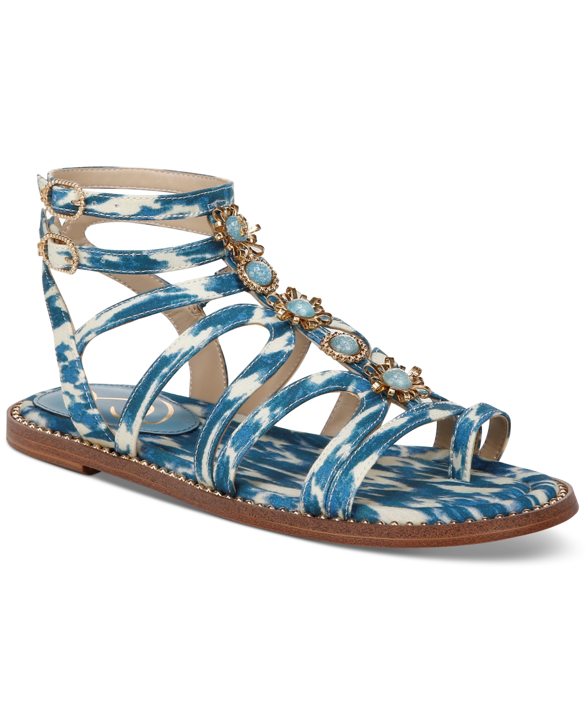 Shop Sam Edelman Tianna Embellished Strappy Gladiator Flat Sandals In Blue Lapis Multi