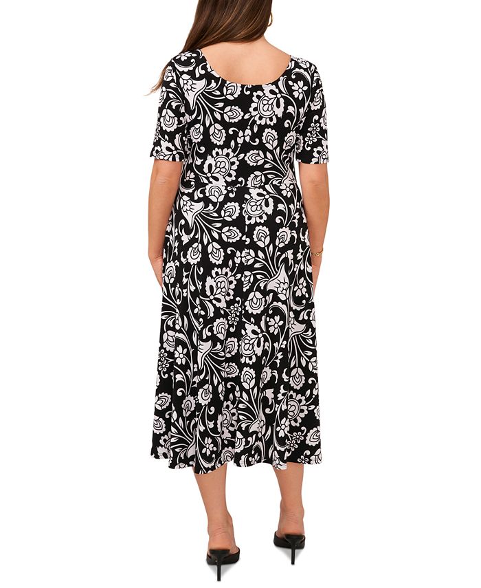 MSK Petite Floral Elbow-Sleeve Pullover Midi Dress - Macy's