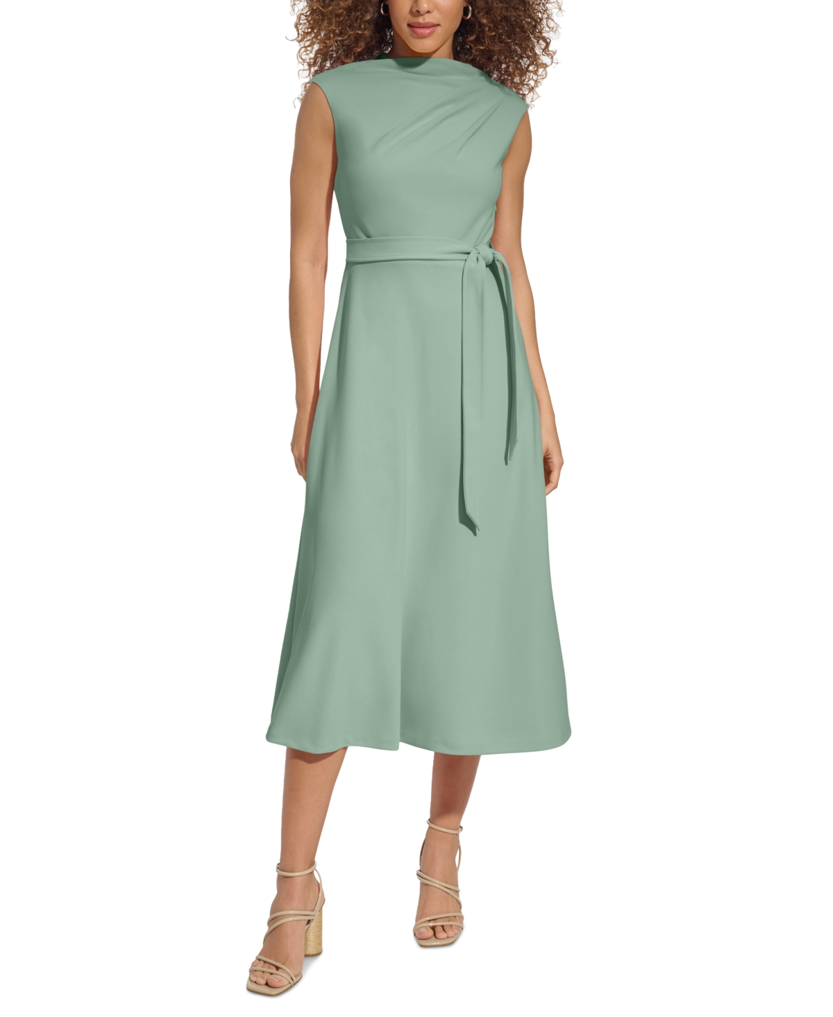 Shop Calvin Klein Women's Sleeveless Belted Midi Dress In Jadiete