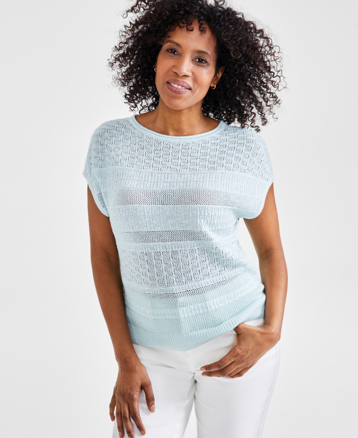 Style & Co Petite Dolman-sleeve Metallic Sweater, Created For Macy's In Minty Turquoise,silver