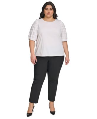 Plus Size Embellished Puff Sleeve Top, First@Macy’s
