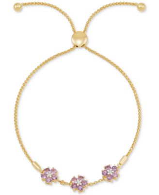 Macy's - Amethyst (7/8 ct. t.w.) & Lab-Grown White Sapphire (1/20 ct. t.w.) Triple Flower Bolo Bracelet (Also in Garnet & Lab-Grown Pink Sapphire)