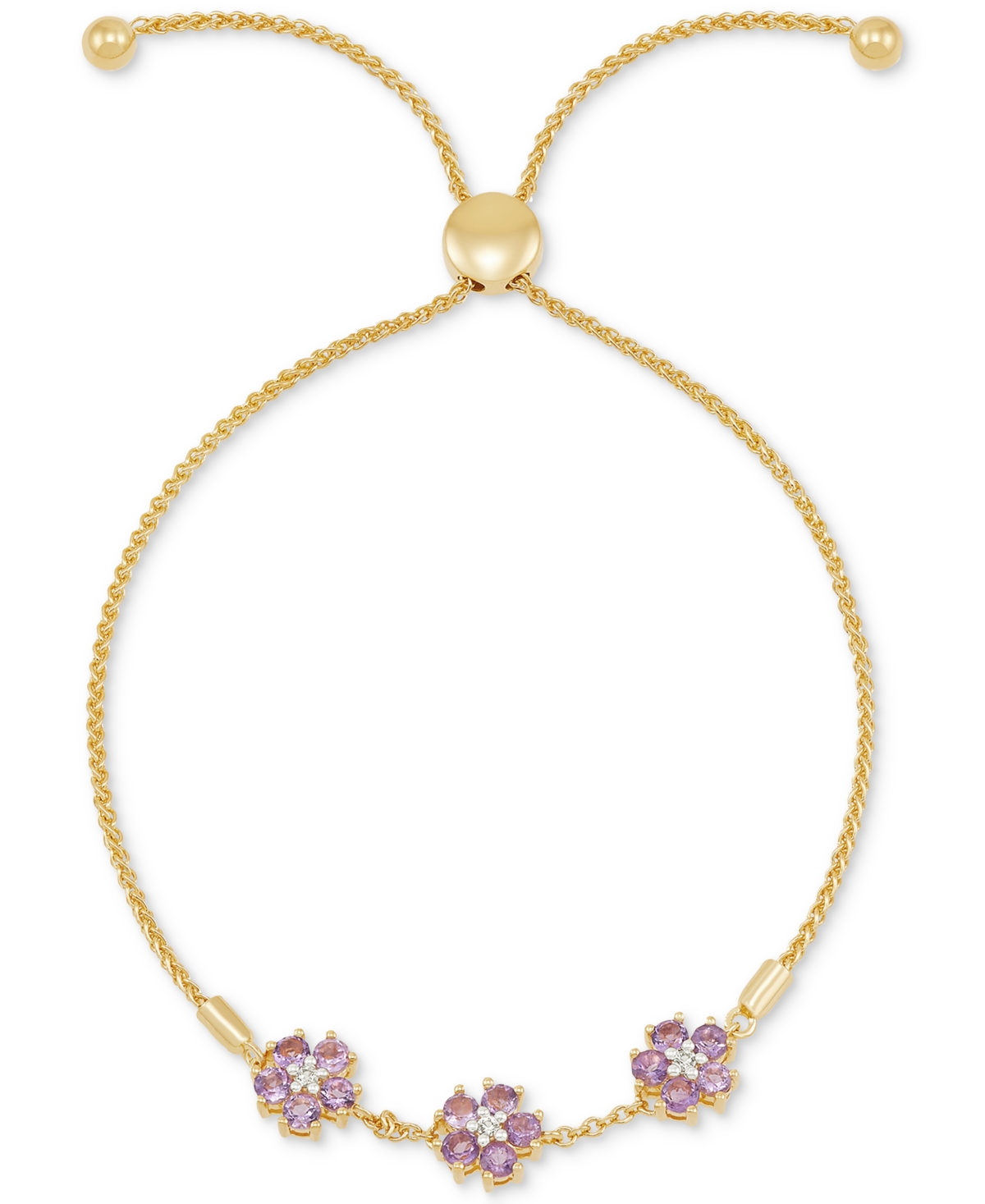 (7/8 ct. t.w.) & Lab-Grown White Sapphire (1/20 ct. t.w.) Triple Flower Bolo Bracelet (Also in Garnet & Lab-Grown Pink Sapphire) - Amethyst