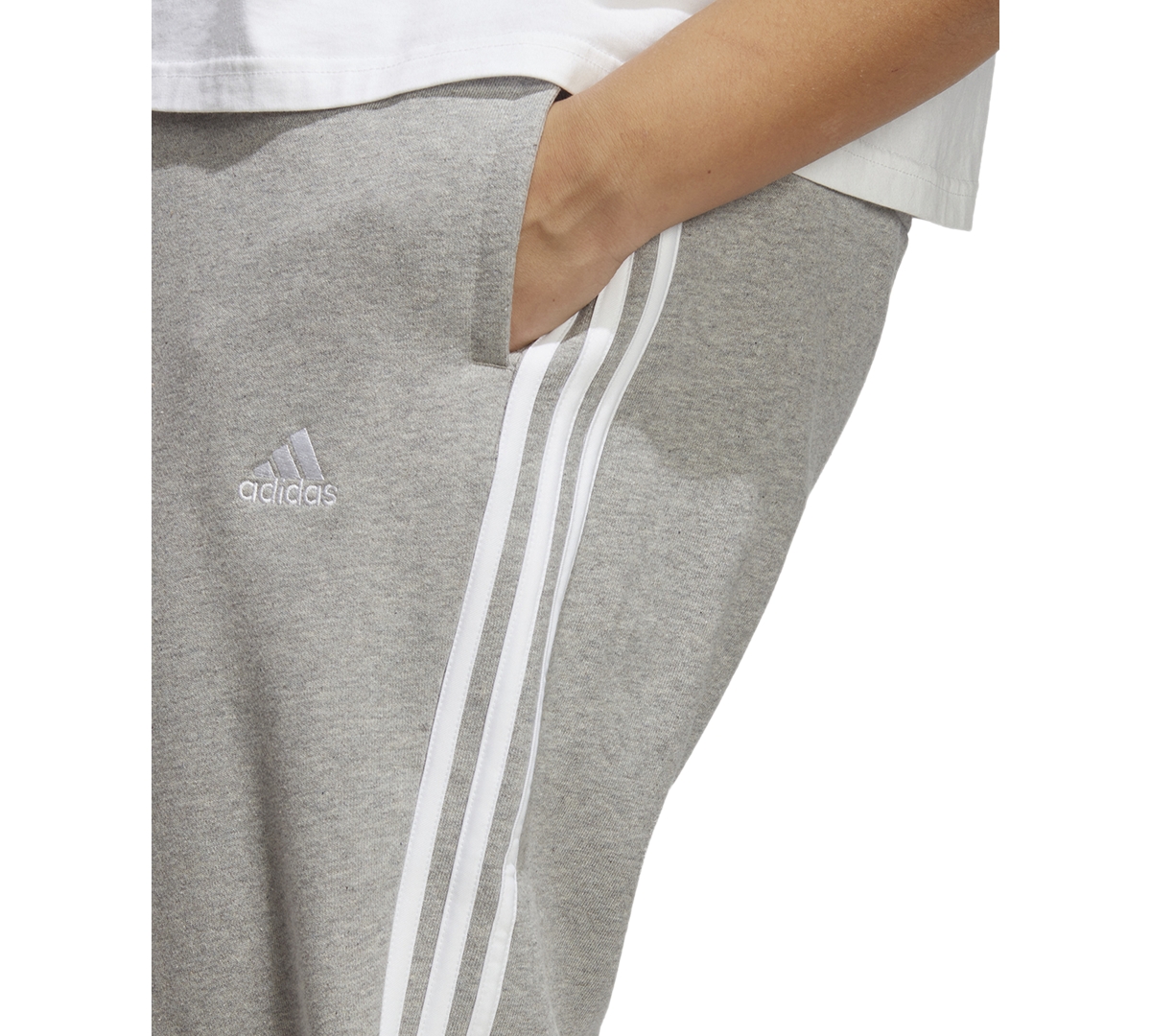 adidas Plus Size Essentials 3-Striped Cotton French Terry Cuffed Joggers -white