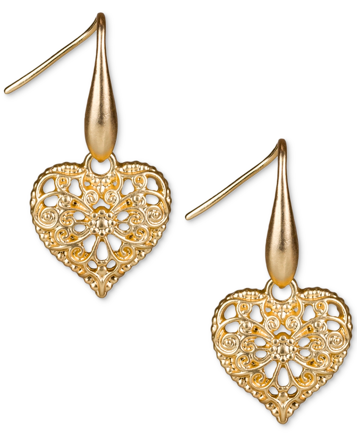 Gold-Tone Filigree Heart Drop Earrings - Egyptian Gold
