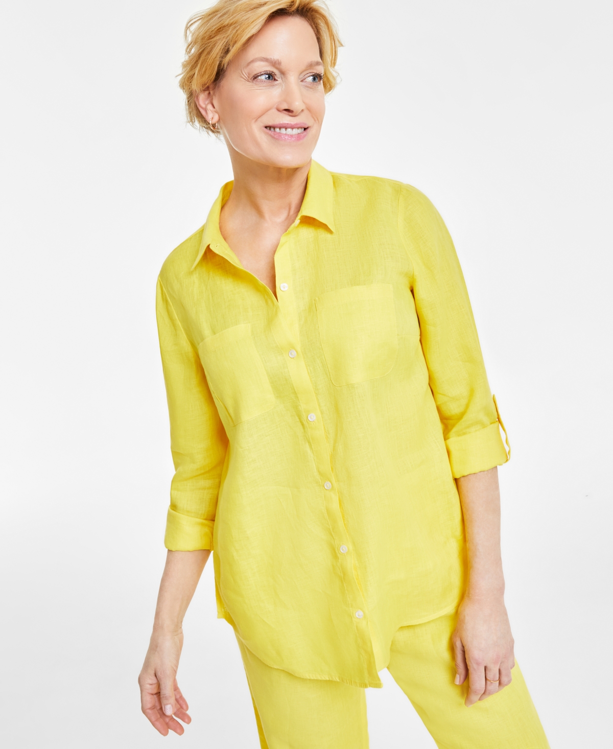 Women's 100% Linen Shirt, Created for Macy's - Light Pool Blue