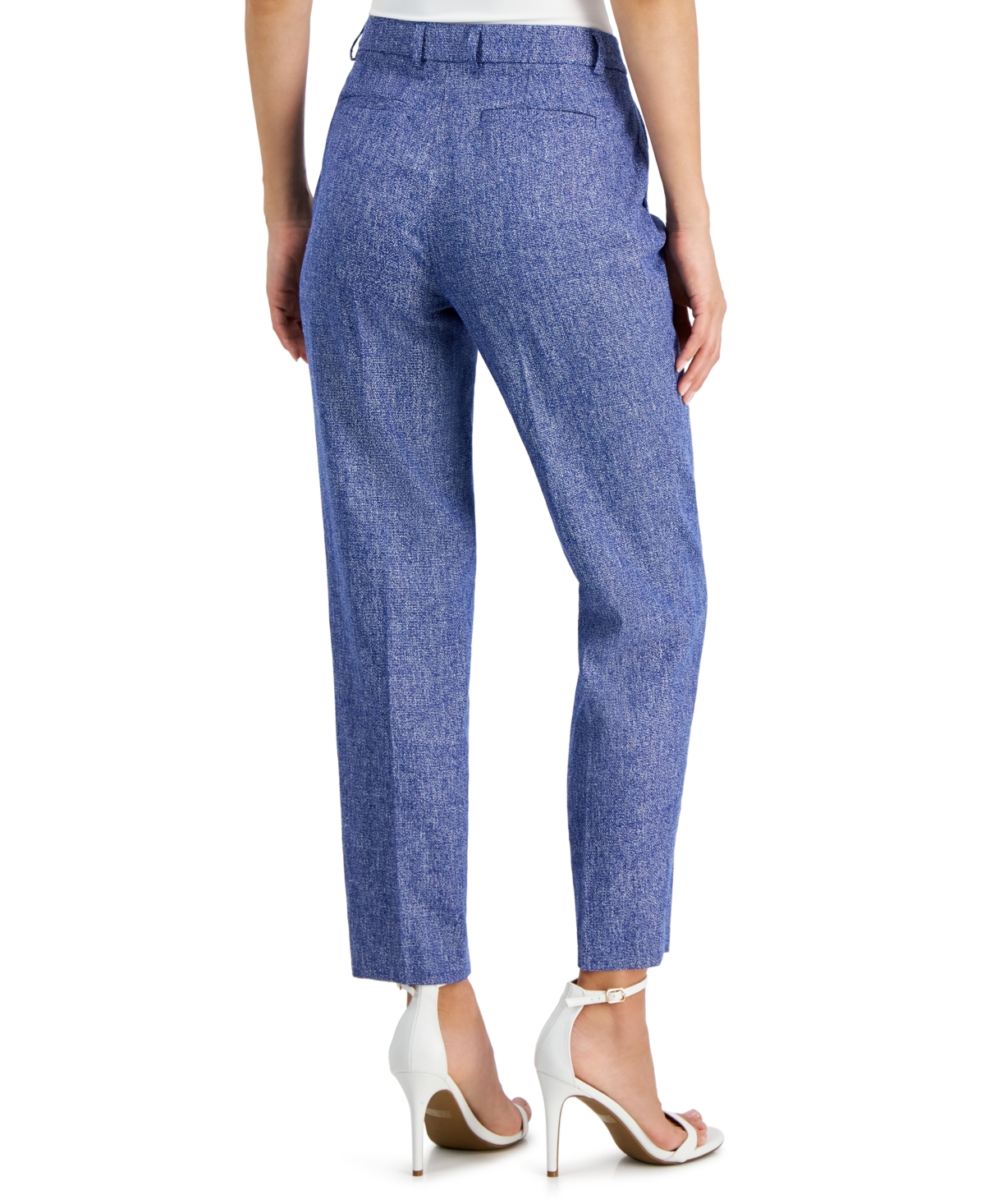 Shop Anne Klein Women's Linen-blend Straight Ankle Pants In Shore Blue