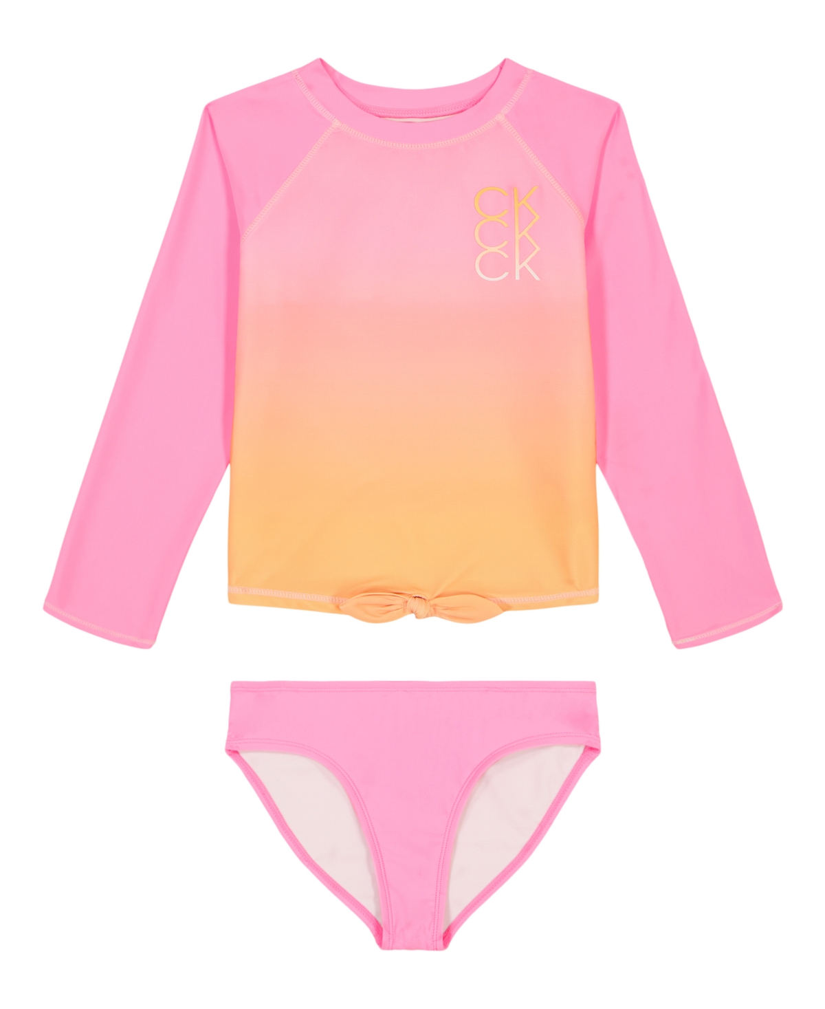 Shop Calvin Klein Big Girls Dip Dye Effect Rashgaurd Set Swimsuit In Dark Pink