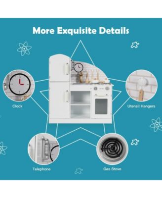 Kids Kitchen Playset Pretend Play Cooking Set with Vivid Faucet and Telephone