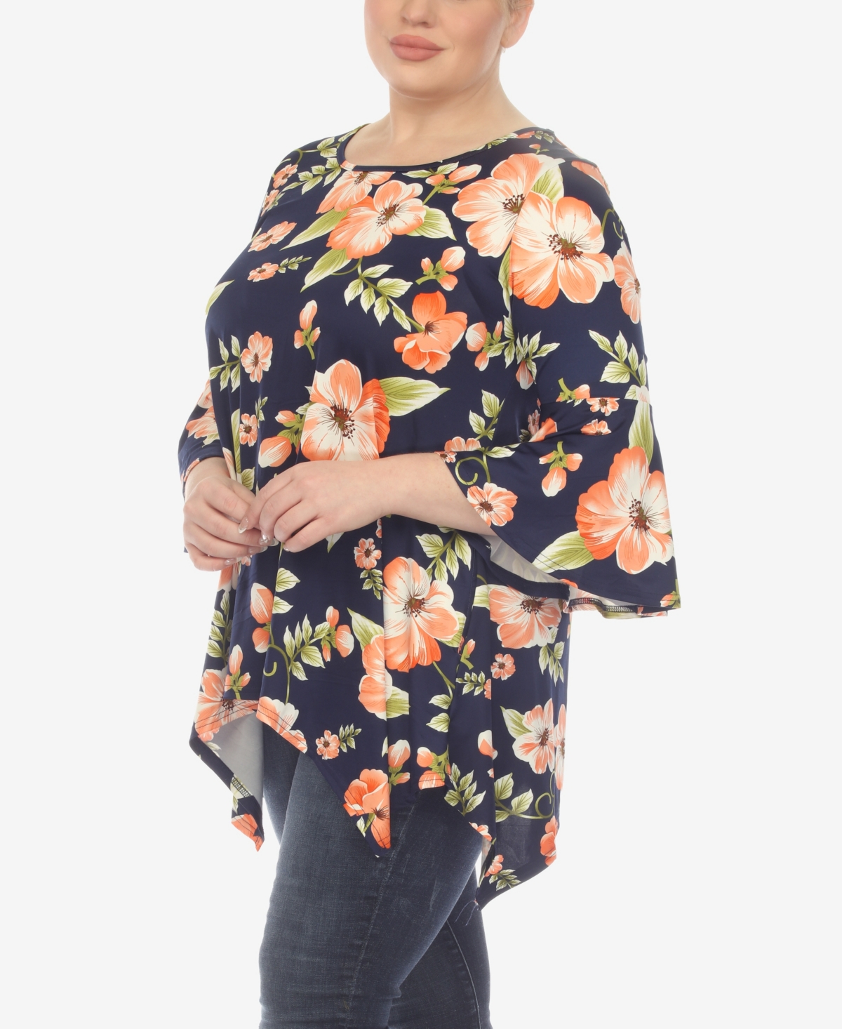 White Mark Plus Size Blanche Tunic Top In Peach Flower
