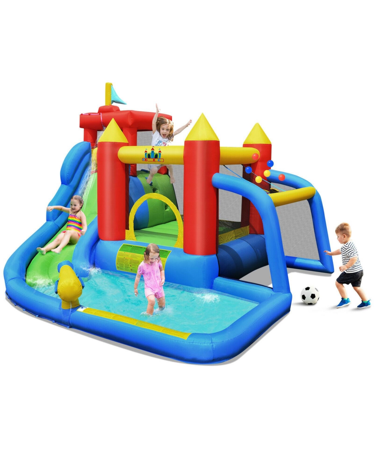 Inflatable Bouncer Bounce House with Water Slide Splash Pool without Blower - Open Miscellaneous