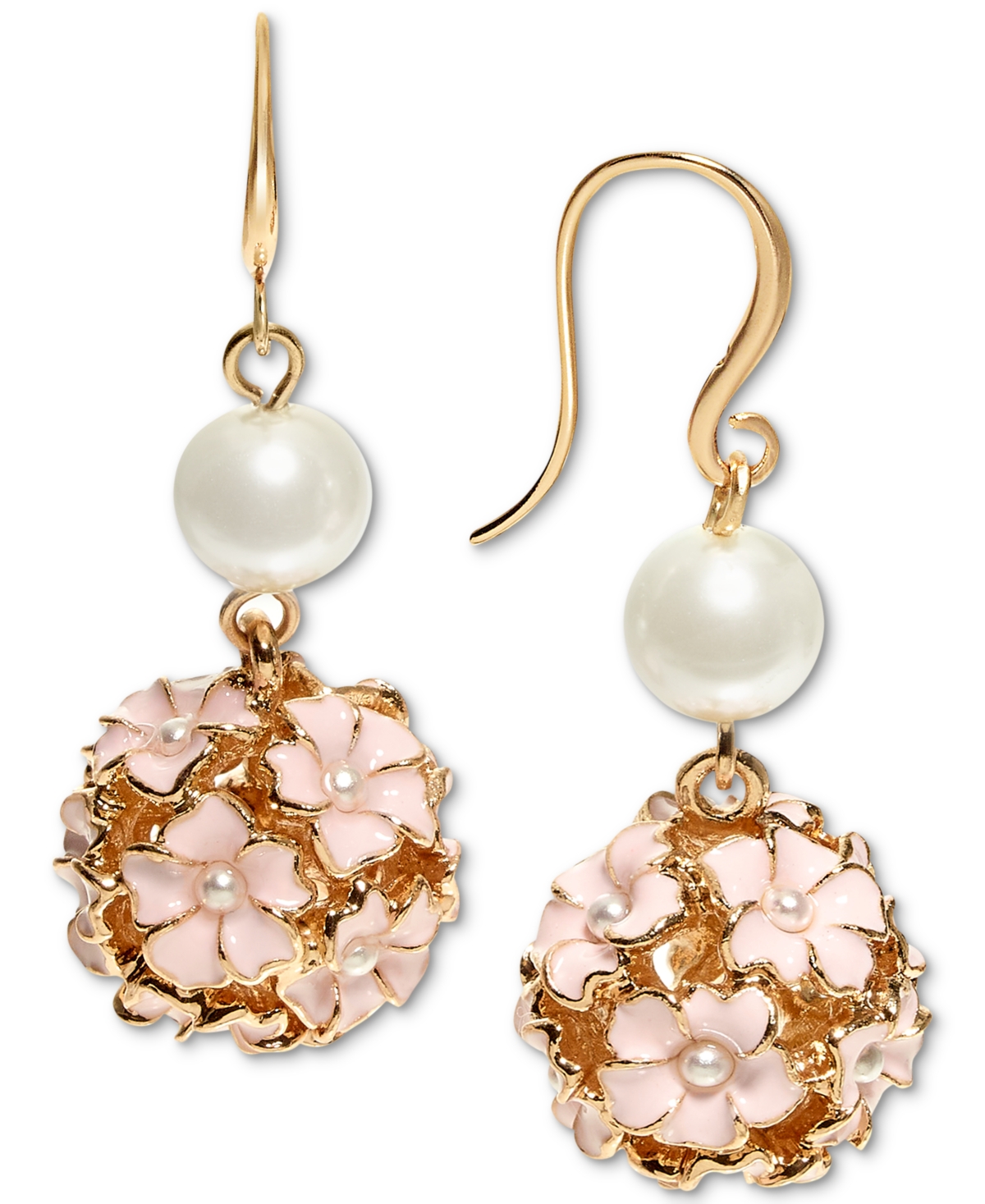 Gold-Tone Imitation Pearl & Color Flower Cluster Drop Earrings, Created for Macy's - Gold