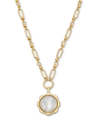On 34th - Scalloped Frame Mother-of-Pearl Pendant Necklace, 36" + 2" extender