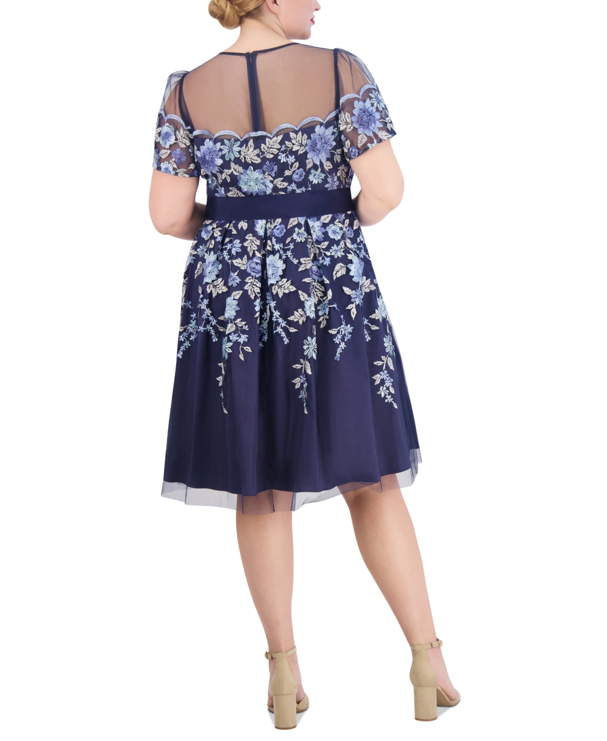 Shop Eliza J Plus Size Embroidered Mesh Dress In Navy