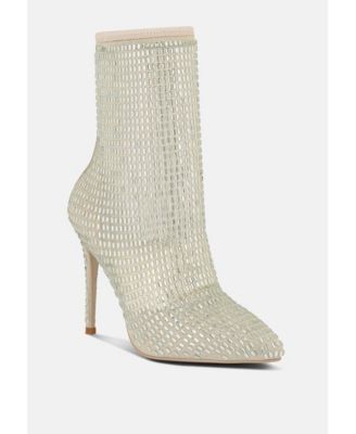 Womens Fortunate Rhinestones Embellished Mesh Boots