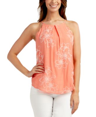 BCX - Juniors' Floral Embroidered Sleeveless Halter Top