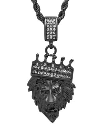 Men's Stainless Steel Simulated Diamond Crowned Lion's Head 30" Pendant Necklace