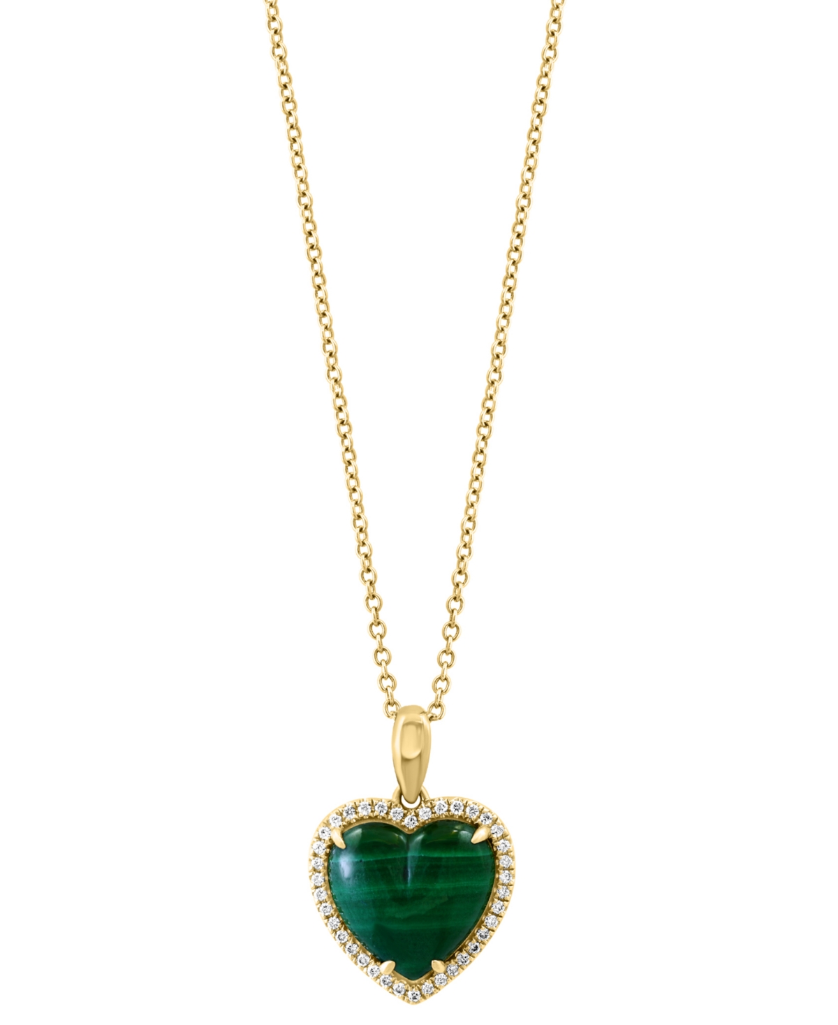Effy Collection Effy Malachite & Diamond (1/6 Ct. T.w.) Heart Halo 18" Pendant Necklace In 14k Gold In Yellow Gold