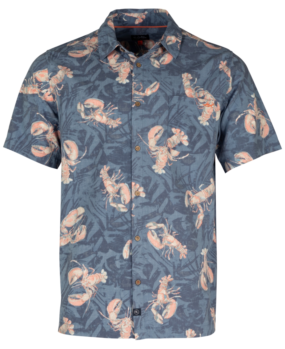 Men's Rock Lobster Graphic Print Short-Sleeve Button-Up Shirt - Elemental Blue