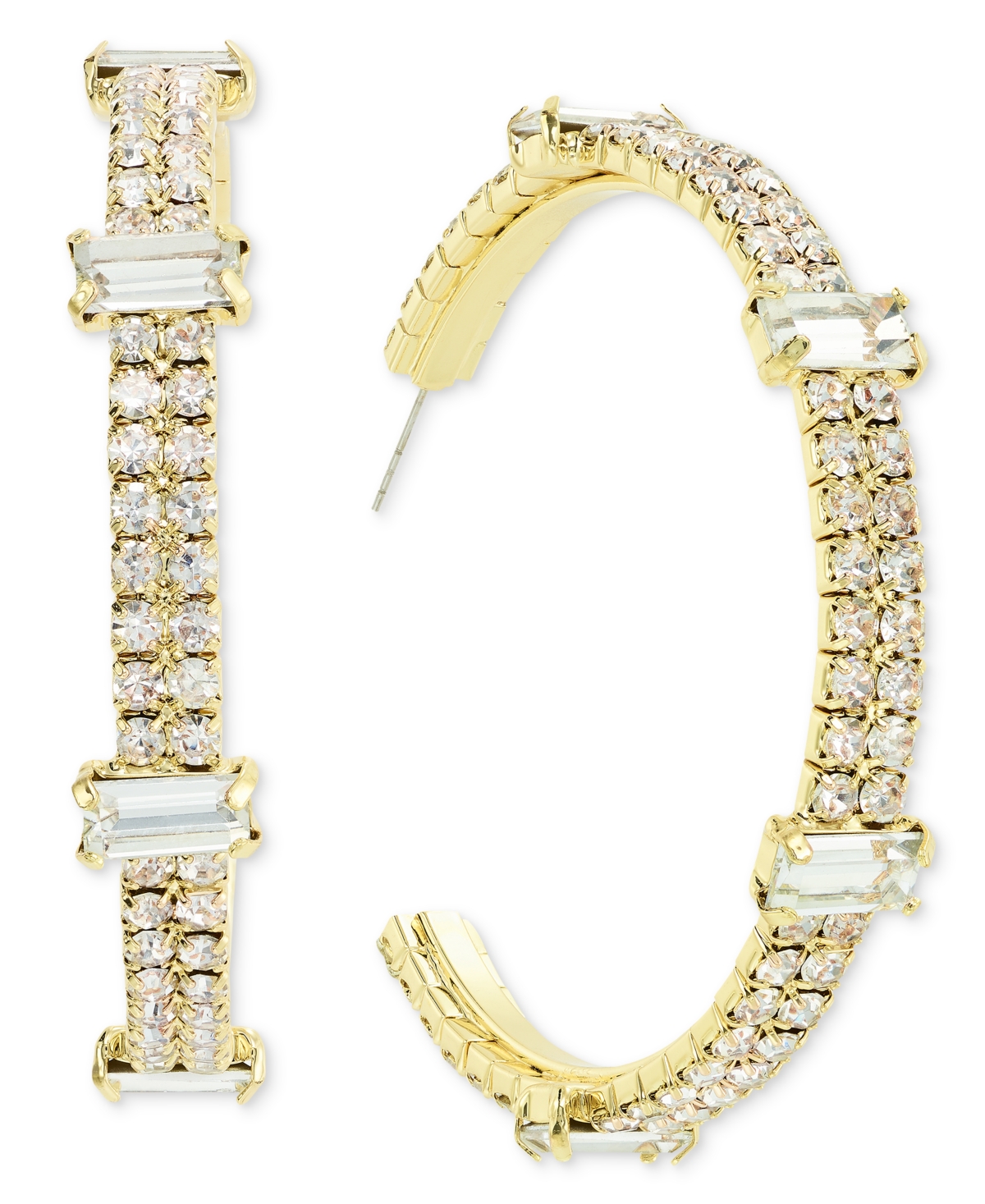 Shop Inc International Concepts Gold-tone Crystal Two-row Large Hoop Earrings, 2.55", Created For Macy's