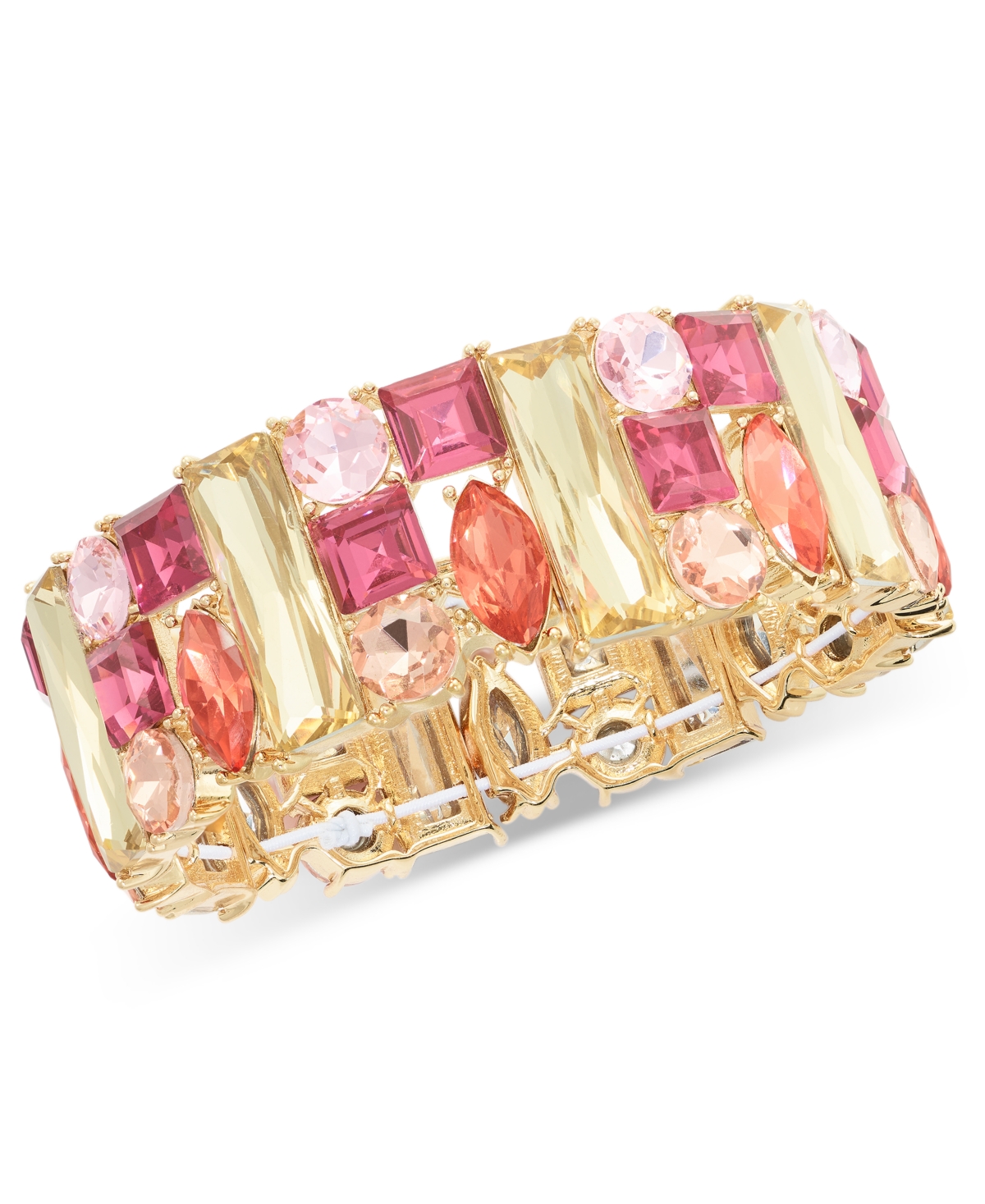 Shop Inc International Concepts Gold-tone Mixed Cut Multicolor Crystal Stretch Bracelet, Created For Macy's