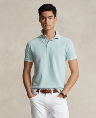 폴로 랄프로렌 Polo Ralph Lauren Mens Custom Slim Fit Stretch Mesh Polo Shirt,Celadon/white