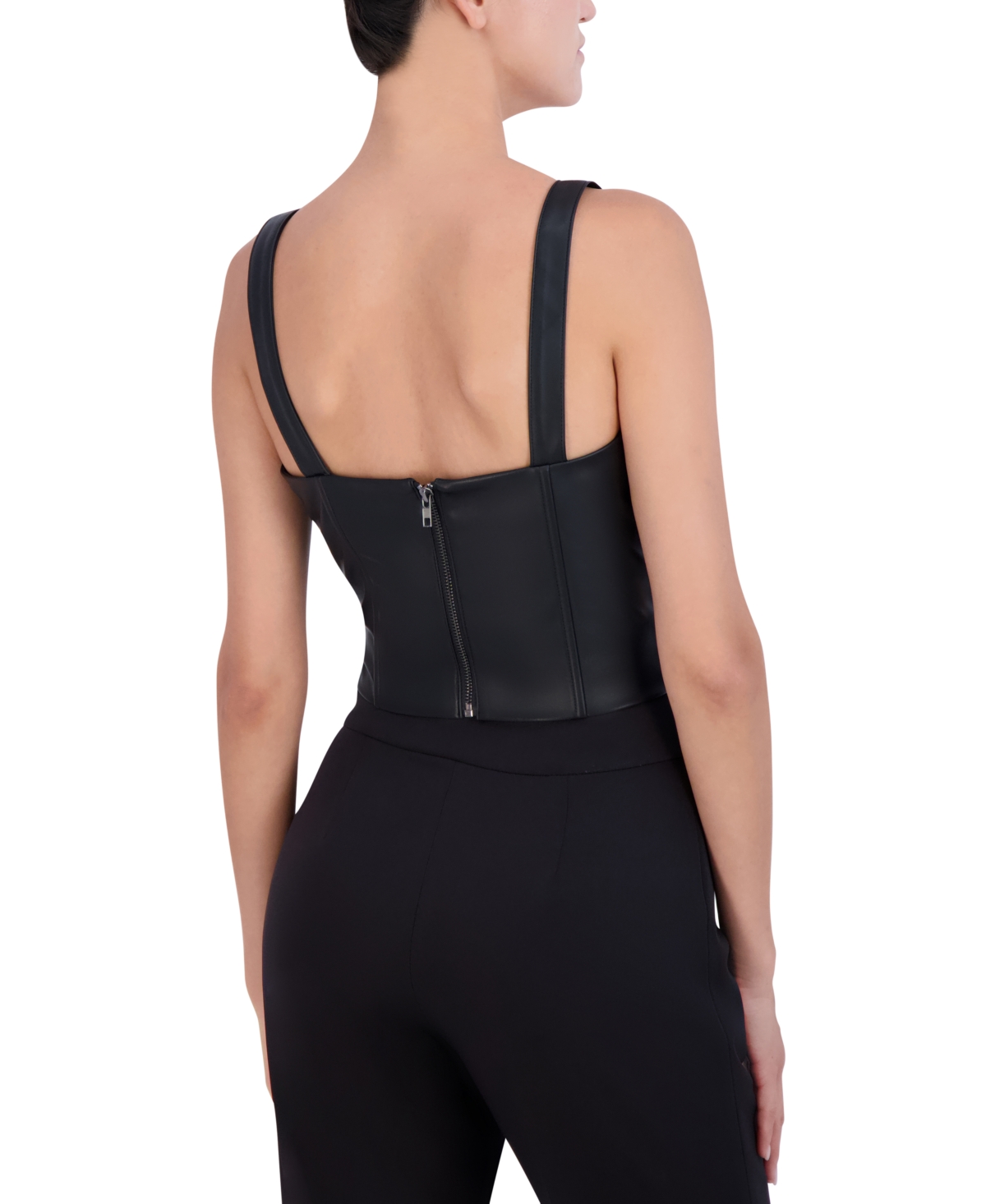 Shop Bcbg New York Women's Faux-leather Corset Top In Onyx