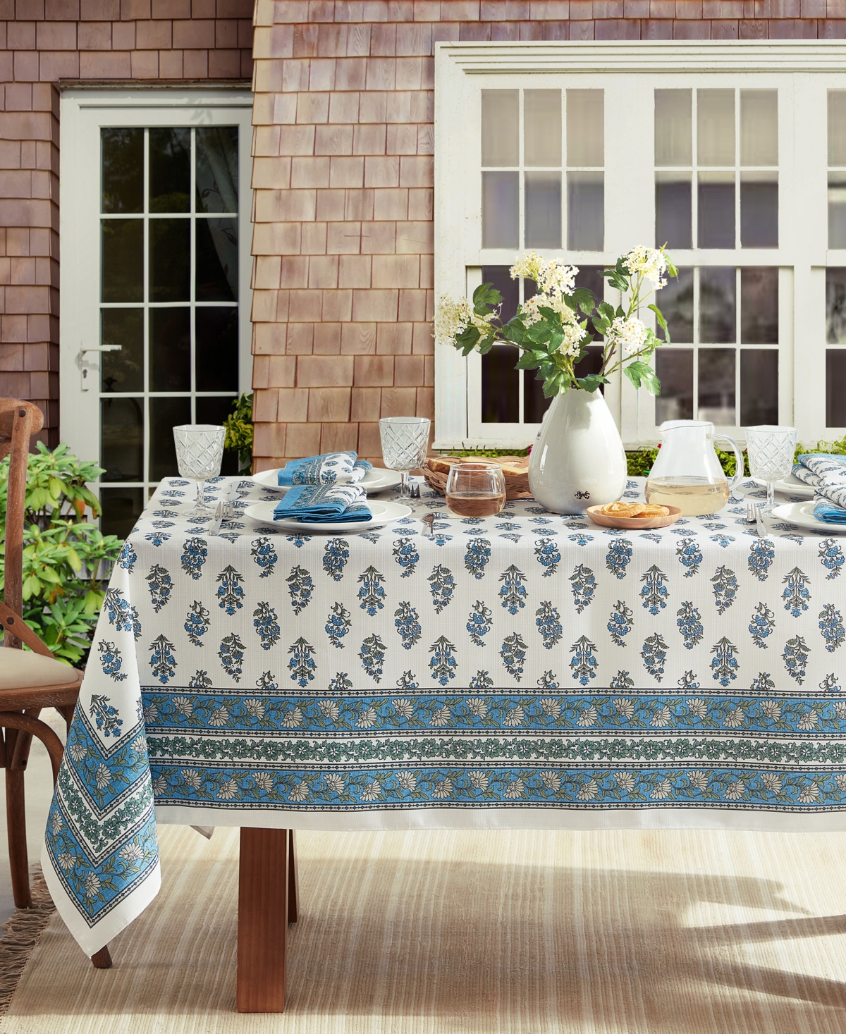 Shop Elrene Tropez Block Print Stain Water Resistant Indoor And Outdoor Tablecloth, 60" X 102" Rectangle In Multi