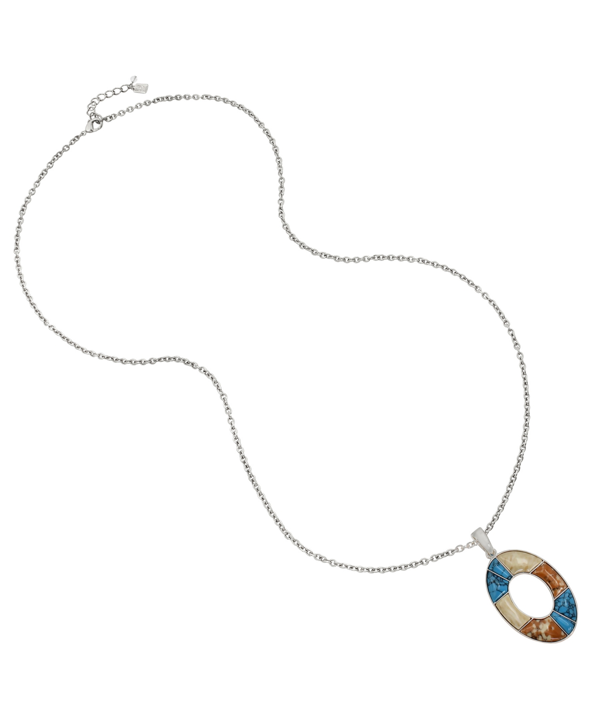 Robert Lee Morris Soho Semi-precious Mixed Stone Oval Pendant Necklace In Multi,silver