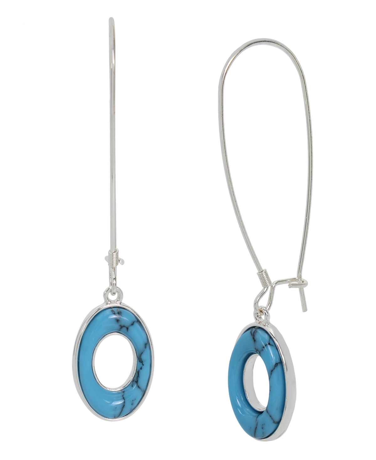 Semi-Precious Turquoise Oval Dangle Earrings - Turquoise, Silver