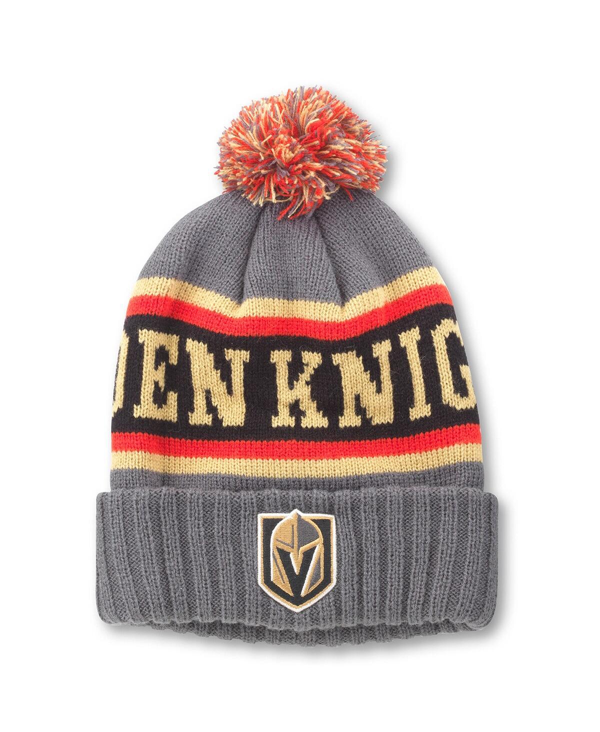 Men's American Needle Charcoal, Black Vegas Golden Knights Pillow Line Cuffed Knit Hat with Pom - Charcoal, Black