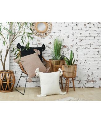 Newport White Textured Throw Pillow Solid Color With Tassels Luxury Decorative Accent Covers For Couch And Bed