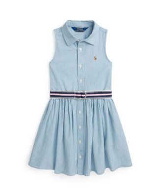 폴로 랄프로렌 Polo Ralph Lauren Toddler and Little Girls Belted Cotton Chambray Shirtdress,Medium Wash
