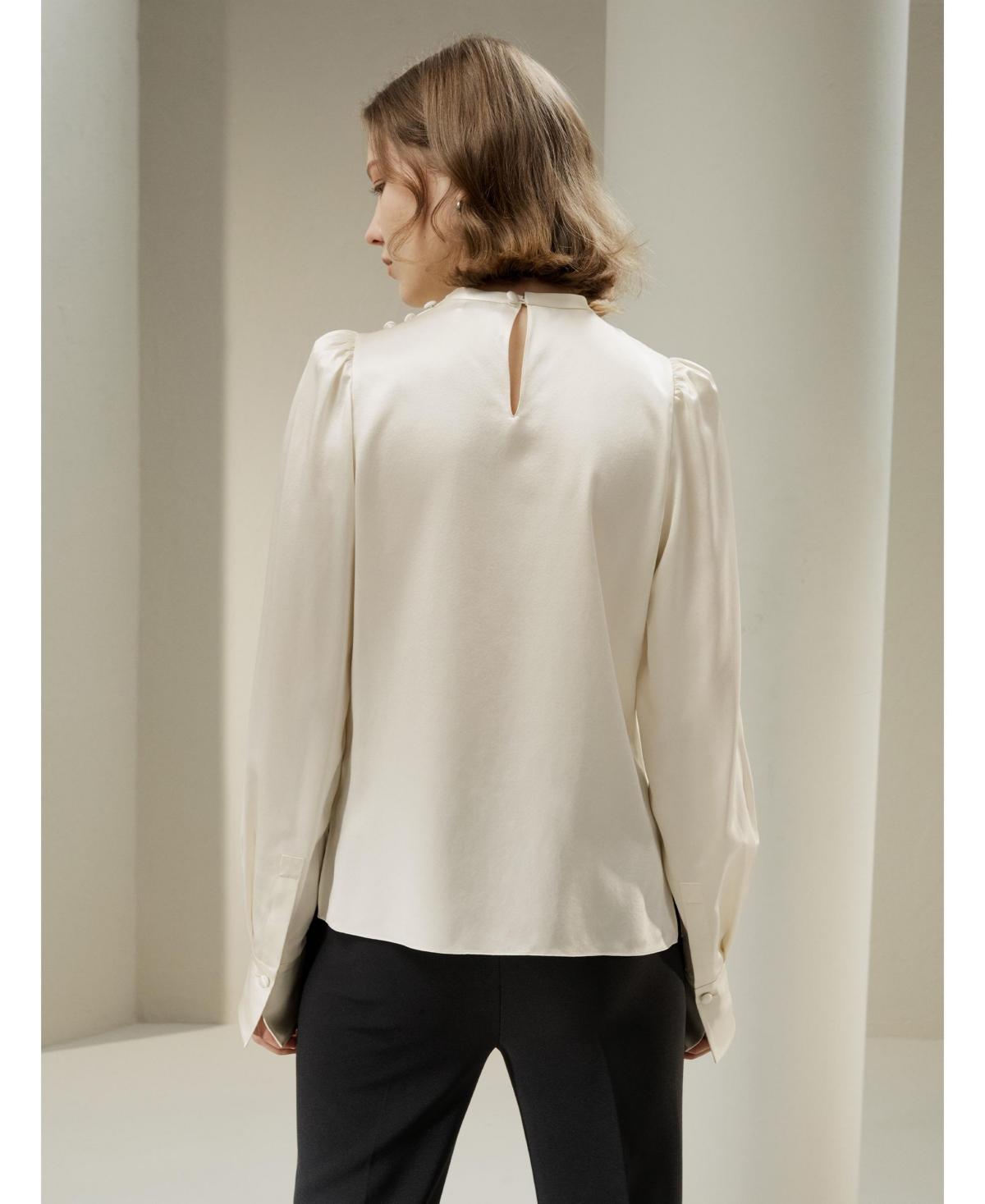 Lilysilk Women's Asymmetrical Silk Blouse with Puff Sleeves for Women
