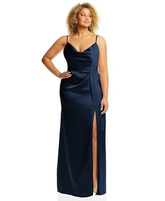 Women's Cowl-Neck Draped Wrap Maxi Dress with Front Slit