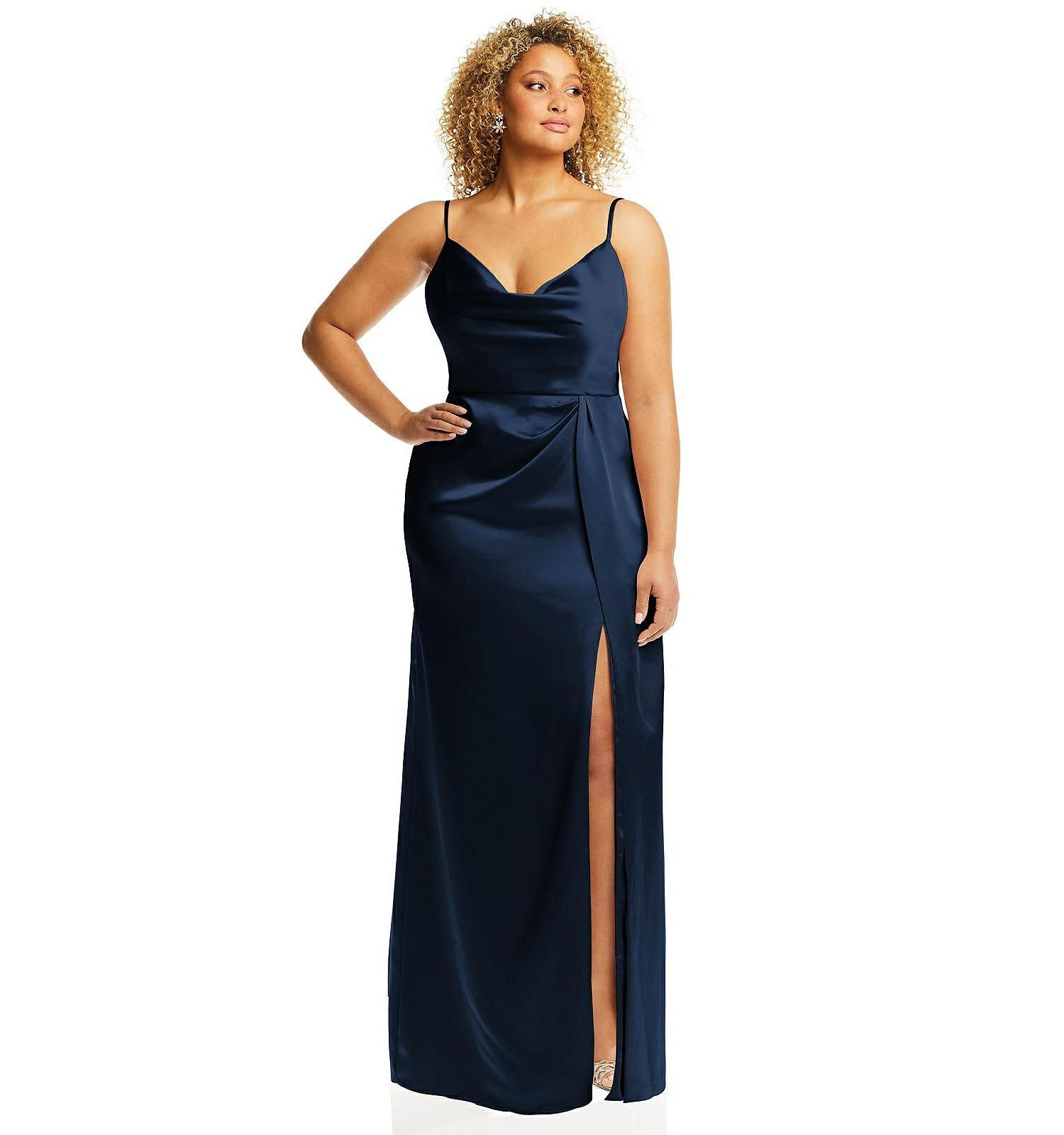 Women's Cowl-Neck Draped Wrap Maxi Dress with Front Slit