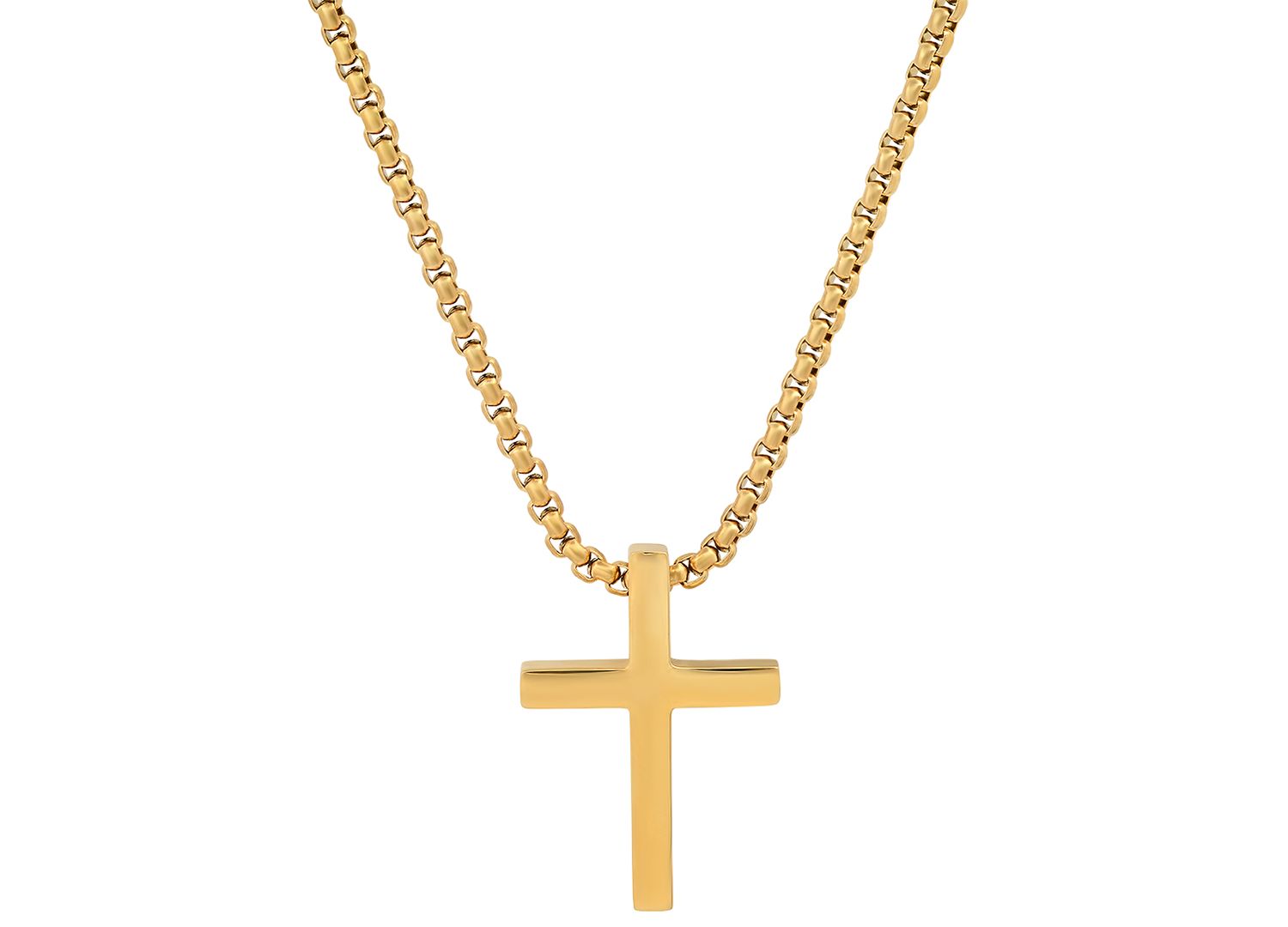 Men's Polished Cross Pendant Necklace, 24"