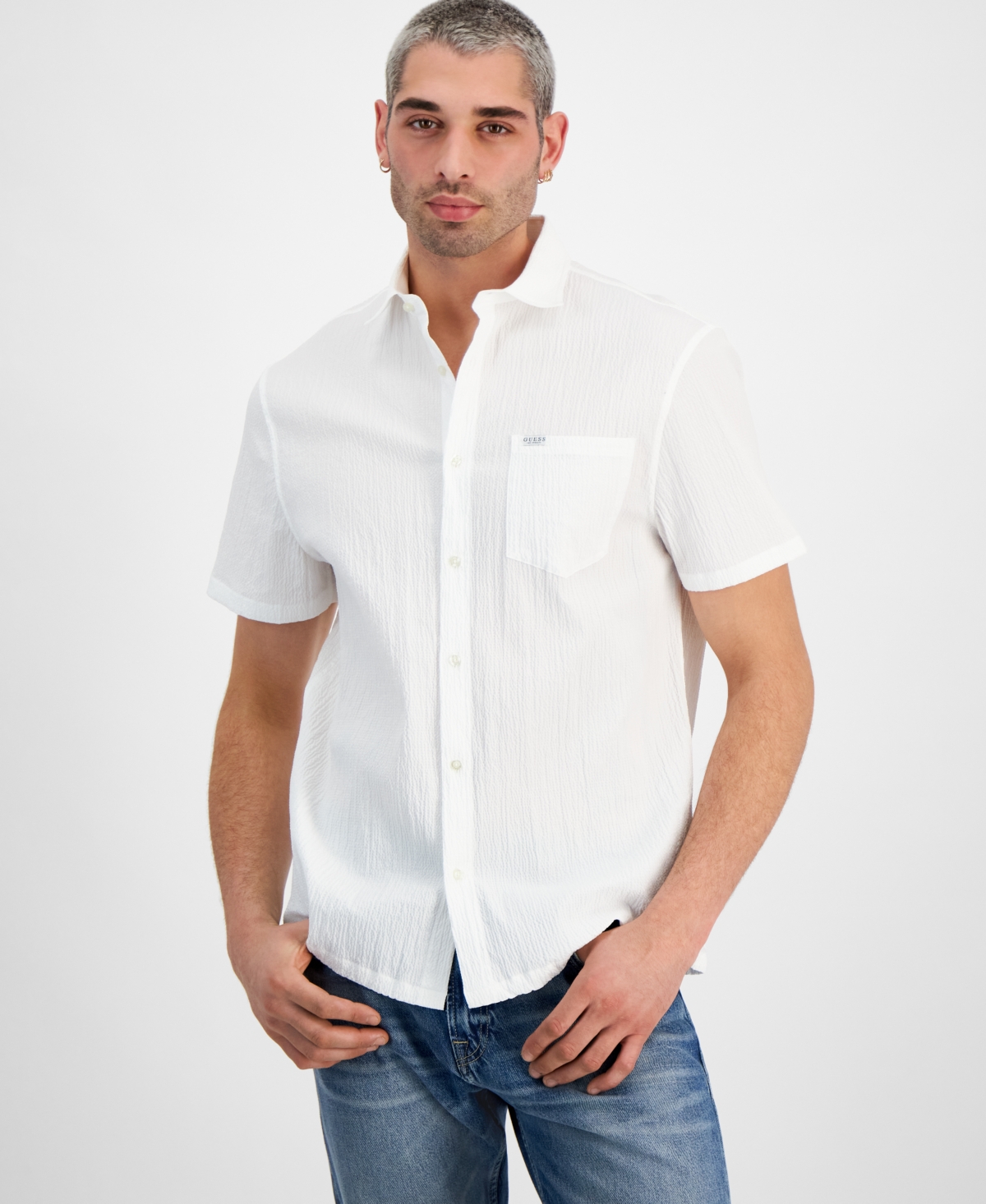 Guess Men's Regular-fit Textured Shirt In Pure White