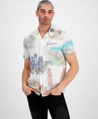 Guess Men's Regular-fit Riviera Graphic Shirt In Riviera Postcard | ModeSens