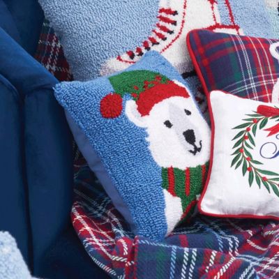 White Polar Bear Christmas Accent Pillow, 12" x 12"