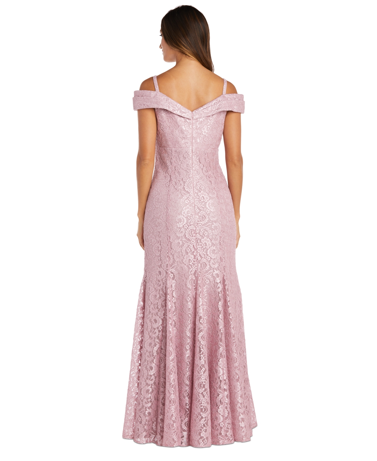 R & M Richards Off-The-Shoulder Lace Gown