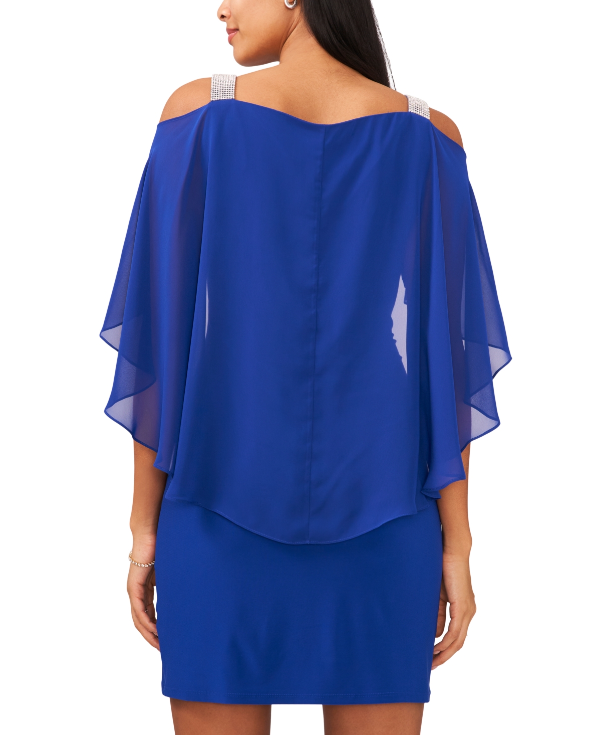 Shop Msk Petite Ruched Cape Dress In Goddess Blue