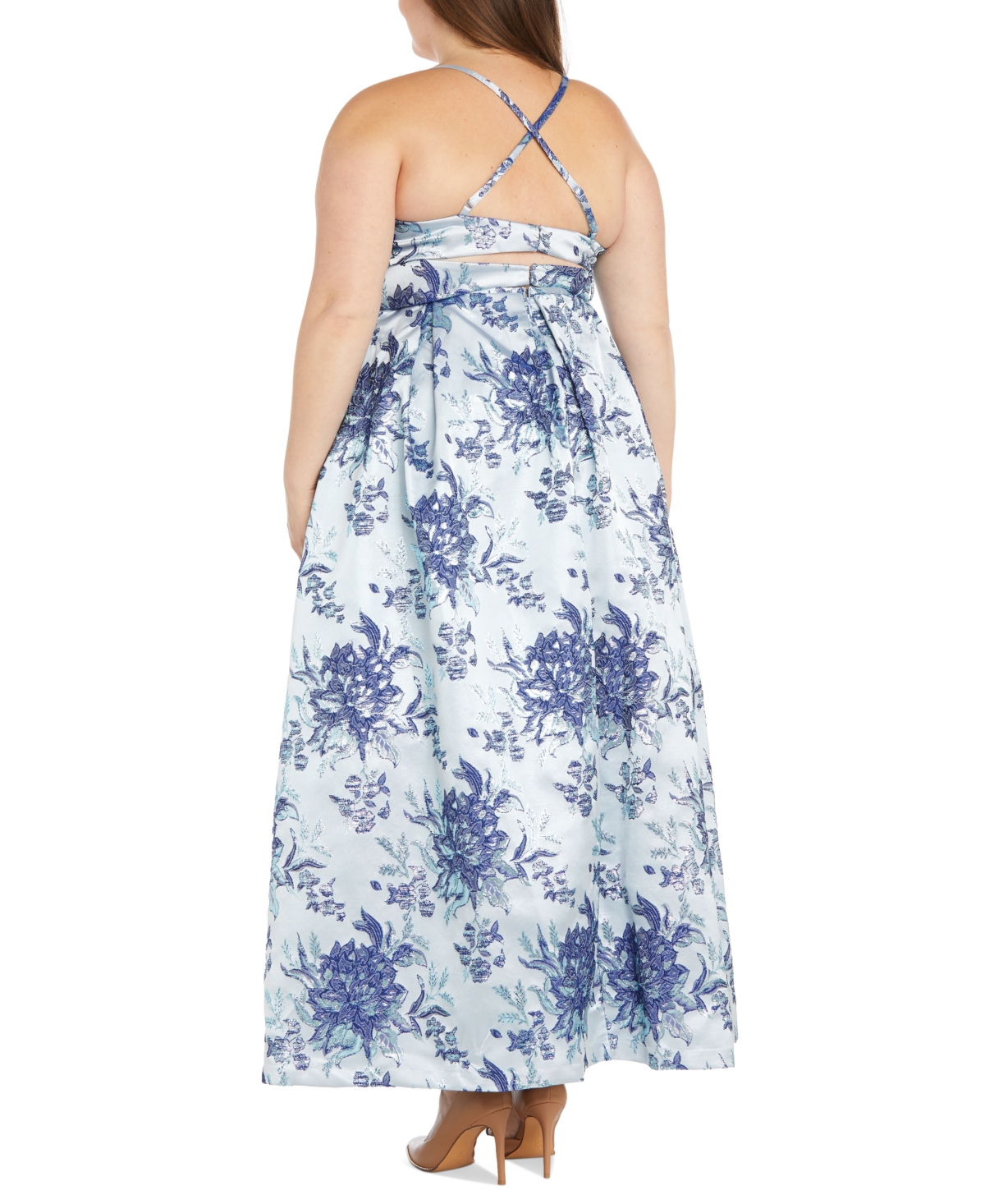 Shop Morgan & Company Plus Size Sleeveless Floral Gown In Blue