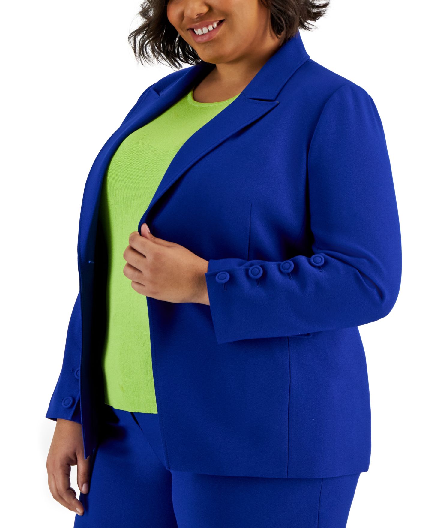 Женский пиджак Tahari ASL Plus Size Peak-Lapel Button-Sleeve Blazer, цвет: Кобальтовый — фото 3